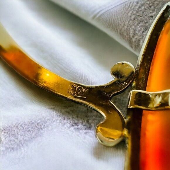 Antique 10k Gold Banded Agate Ring Sz 4.25 c1900 Victorian Navette Ring 2.7g - Picture 15 of 16